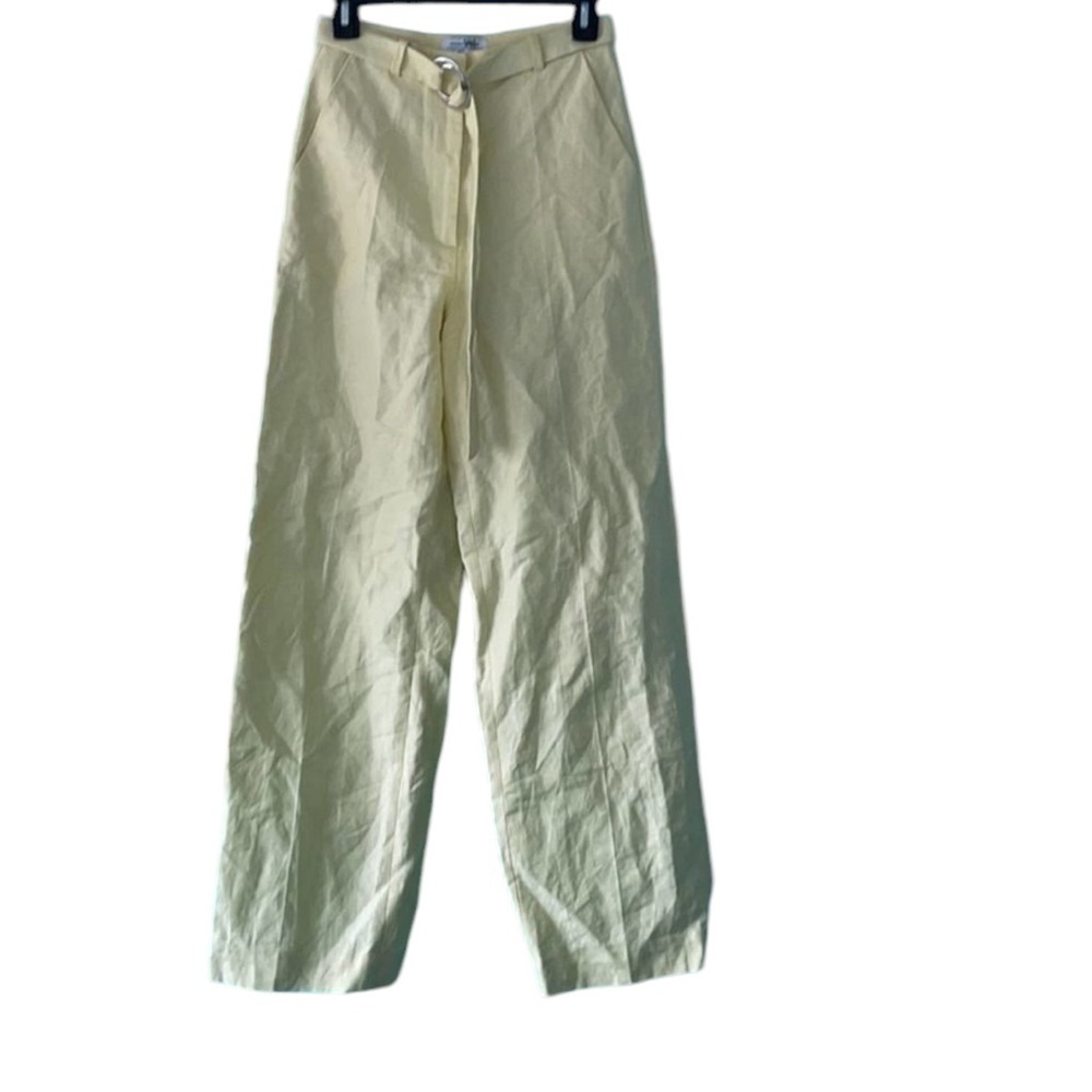 & Other Stories Yellow Linen Belted Wide Leg Trousers size 2 - Picture 3 of 5